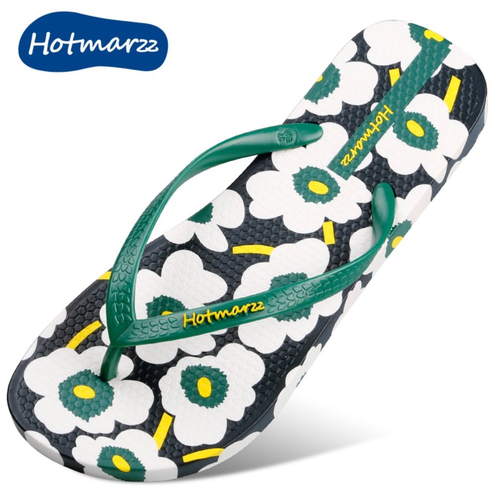 Hotmarzz Women's Flip Flops Flowers Green Strap Sandals Fashion Beach Slippers